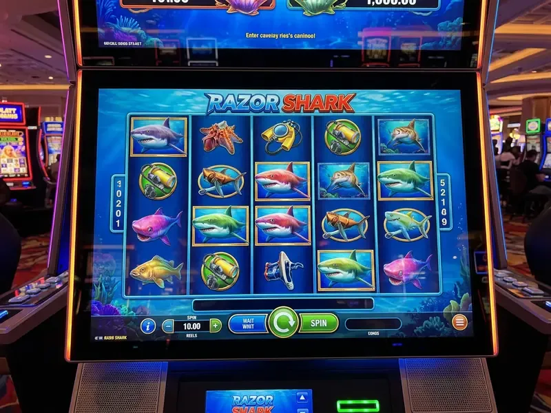 Schermata di gioco della razor shark slot con rulli e simboli marini