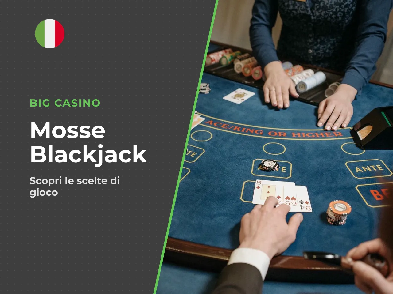 Azioni possibili nel blackjack: stare, chiedere carta, raddoppiare, dividere. Nel blackjack le scelte del giocatore sono quattro, ognuna con un nome standard che troverai su qualsiasi piattaforma: