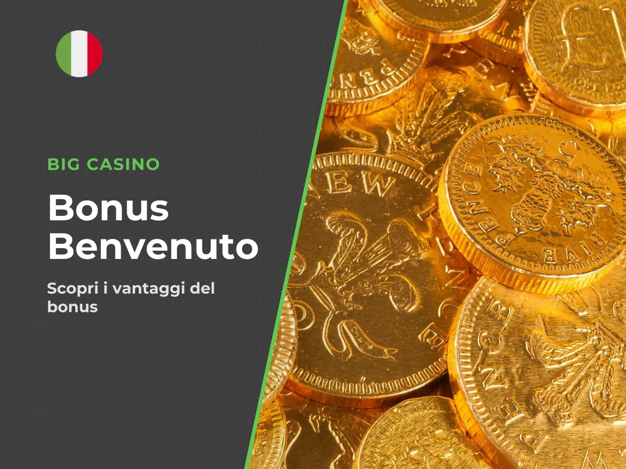 Cosa include l'offerta di benvenuto. L'offerta storica di BIG Casino si divideva in tre parti esatte: 1. Un **bonus senza deposito di 55€**, erogato dopo la convalida del documento di identità 2. Un p